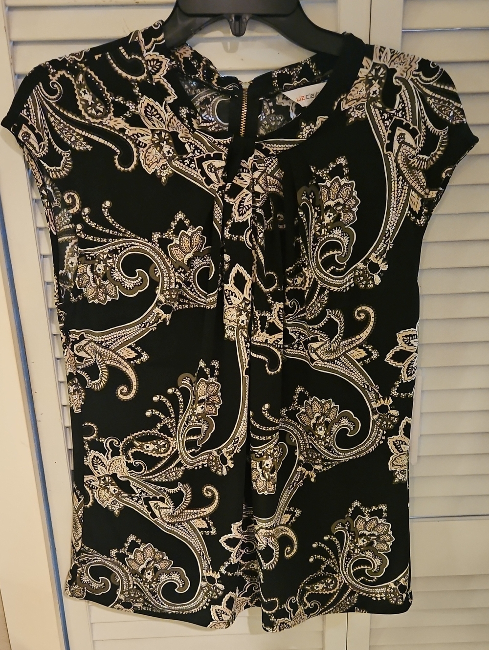 Liz Claiborne Black Paisley Blouse with Cream Accents